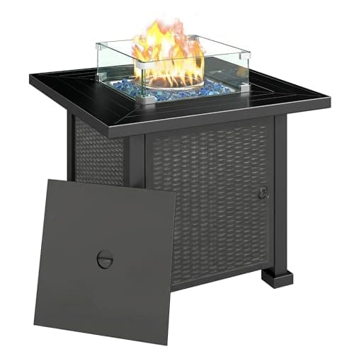 Table de foyer extérieur au gaz propane Outsunny de 32 po, table de foyer au gaz carré à allumage automatique de 50 000 BTU avec pare-vent en verre, couvercle, verre...