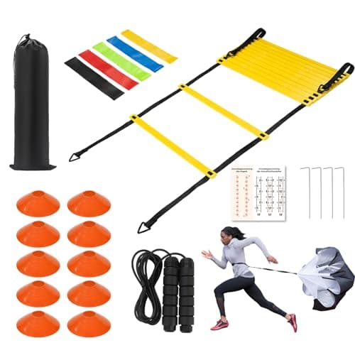 HOMEE Agility Ladder Speed Training 12 Rungs 20FT with Cones,Resistance Bands,Metal Poles,Speed Ladder,Resistance Parachute,Jump Rope and Carrying...