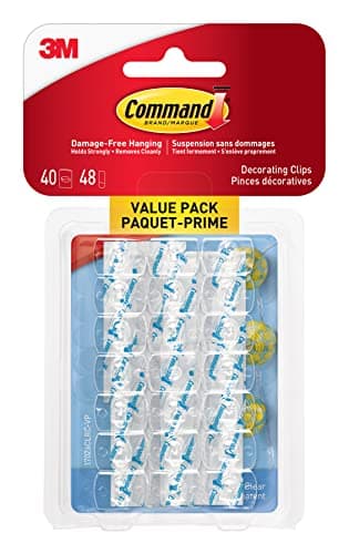 Command Indoor Mini Light Clips, 40 Clear Clips and 48 Command Strips, Damage Free Hanging Christmas Decorations, Wall Clips for Hanging Lights and...