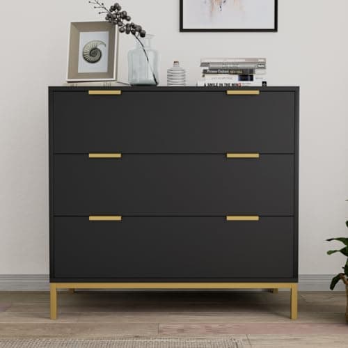 Anmytek Modern Black Cabinet with Spacious Storage, Wood 3 Drawer Dresser for Bedroom with Closet Storage Cabinet Accent Chest of Drawers for...