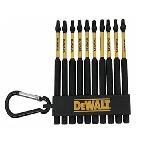 DEWALT Flex Torq 3,5 pouces carrés/Robertson Paquet de 10 embouts prêts à l'impact avec mousqueton, pour perceuses et visseuses à percussion (DWA3...