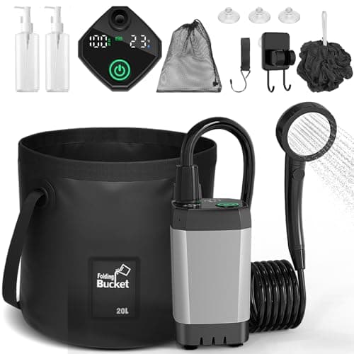 Portable Shower for Camping, Upgrade 6000mAh Rechargeable Camping Shower with LED Display, Collapsible Bucket, Outdoor Shower with 3 Spray Modes...