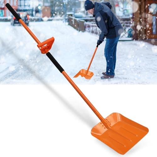 Snow Shovel for Driveway, Ergonomic Snow Shovel for Removing Snow & Ice with 70in Long Adjustable Handle, Heavy Duty 13inch Wide Blade Metal Shovel...