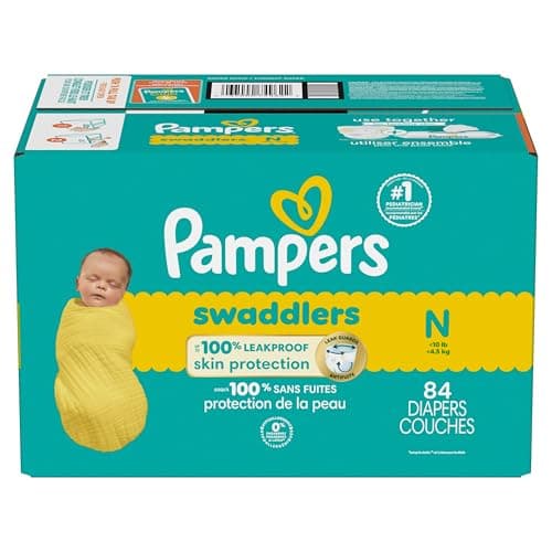 Couches Pampers Swaddlers, taille 0 (jusqu'à 10 lb), 84 unités, absorbantes, gardent bébé au sec et confortable, distribution sans danger pour la peau...