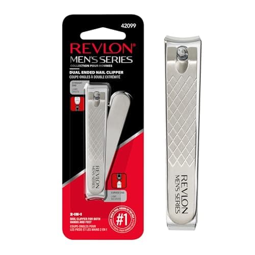 Revlon Coupe-ongles à double extrémité pour homme, bords droits et incurvés, pour couper les ongles des mains et des pieds, en acier inoxydable, 1 pièce