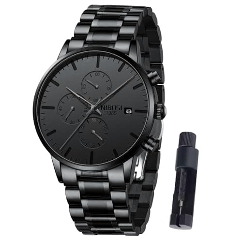 NIBOSI Watches for Men Analog Chronograph Men's Watches Stainless Steel Waterproof Minimalist Dress Watch Black Military Montre Homme with Calendar...