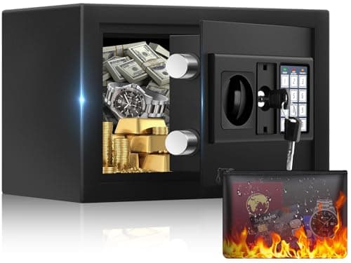 Mini coffre-fort de 0,5 pieds cubes, coffre-fort à domicile avec sac étanche ignifuge, coffre-fort de sécurité numérique antivol avec système d'alerte intelligent, fonction muet,...