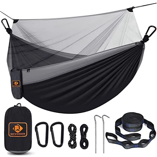 Hamac de camping avec filet, hamacs légers portables de voyage avec sangles d'arbre et mousquetons solides en forme de D, hamac en nylon parachute pour l'extérieur...