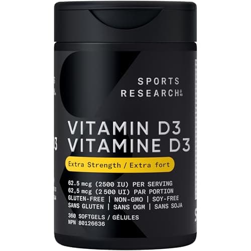 Sports Research® Vitamin D3 2500 IU with Coconut MCT Oil - High Potency Vitamin D Supplement for Immune & Bone Support - Non-GMO Verified, Gluten &...
