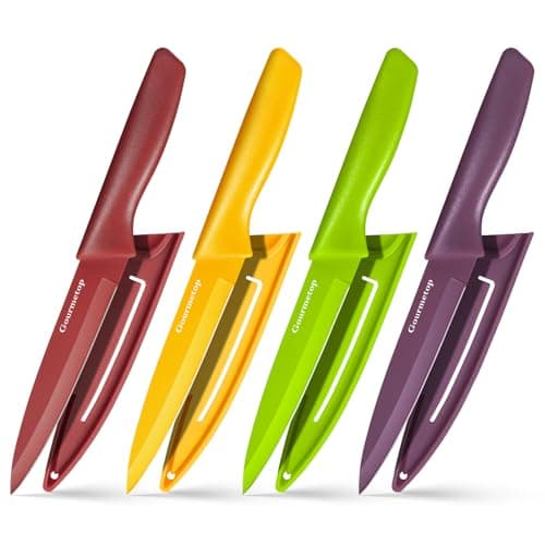 Couteau d'office Gourmetop avec couvercle, ensemble de 4 couteaux d'office, ensemble de couteaux d'office de 3,8" en acier inoxydable de qualité supérieure, petit ensemble de couteaux de cuisine pour fruits et...
