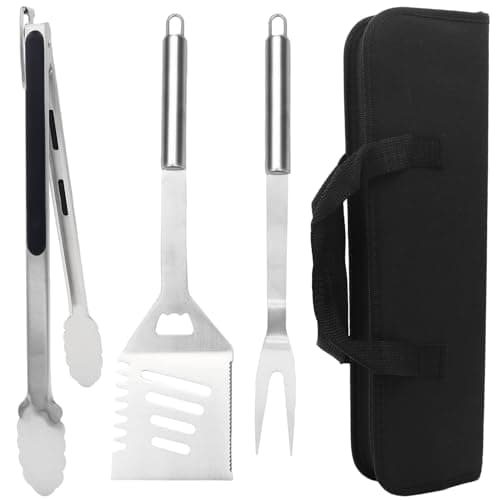 3Pcs BBQ Grill Tool Accessories HADEEONG BBQ Accessories Grill Tool Set with Tongs Fork Spatula for Men Fathers Day BBQ Set for Camping Outdoor...