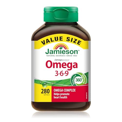 Gélules Jamieson Omega 3-6-9, format économique, avec de l'huile de poisson, de l'huile de bourrache, de l'huile de lin, fournissant de l'EPA, du DHA et de l'ALA. Soutient la santé du cœur et du cerveau,...