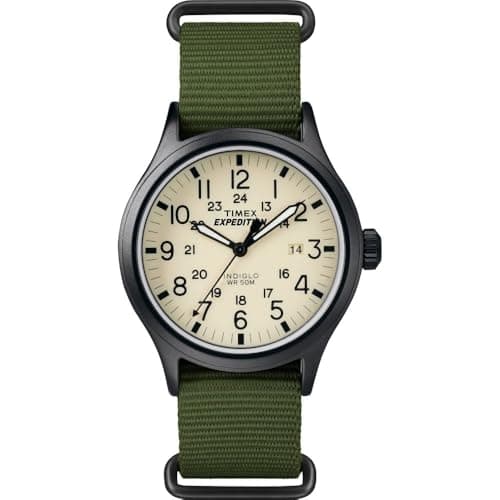 Timex Montre pour homme TW4B15500 Expedition Scout 40 mm vert/noir/crème avec bracelet coulissant en nylon