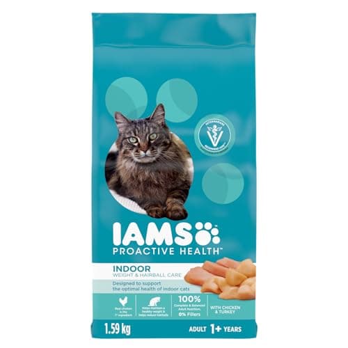 IAMS Proactive Health Indoor Weight & Hairball Care Nourriture sèche pour chat adulte – Poulet et dinde – Sac de 1,59 kg (3,5 lb)