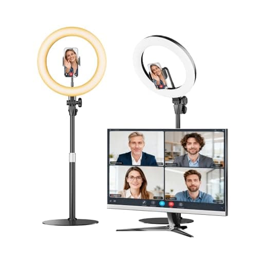 Desk Ring Light with Stand and Phone Holder, Evershop 10.5" Led Ringlight for Laptop Video Calls Recording Streaming, Dimmable Circle Halo Light...