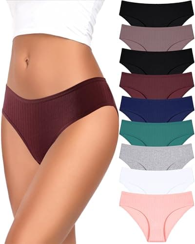 FINETOO 9 Pack Cotton Underwear for Women Sexy Low Rise Ribbed Hipster Breathable Soft Womens Bikini Panties Cheeky S-XL