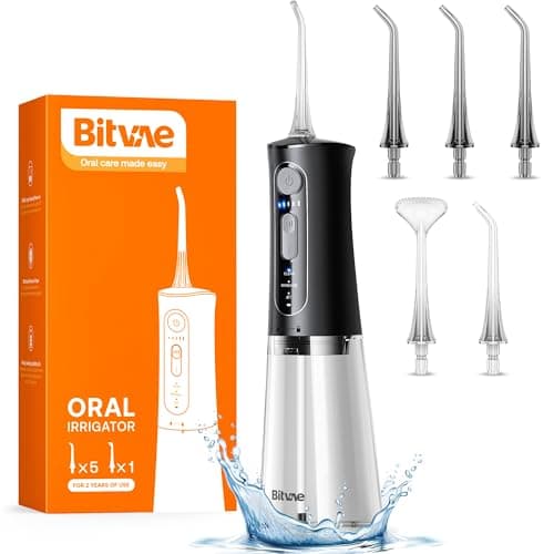 Fil dentaire à eau Bitvae pour dents, fil dentaire sans fil avec 3 modes et 5 intensités, cure-dents à eau pour le nettoyage, IPX7 étanche et...