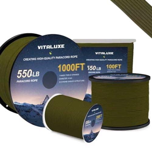 VITALUXE Paracord 550, 4mm, 7 Triple Strands Utility Rope, Parachute Cord for Survival Gear, Camping, Hiking, and DIY Bracelets,...