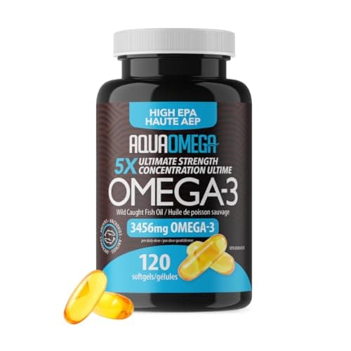 AQUAOMEGA 5x Ultimate Strength High EPA, sans arrière-goût de poisson, suppléments d'oméga 3 avec DHA et vitamine D, huile de poisson, acides gras oméga 3 pour femmes et...