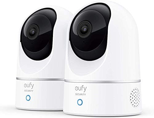 Kit de 2 caméras eufy Security Indoor Cam E220, caméra intérieure de sécurité 2K panoramique et inclinable, caméra enfichable avec Wi-Fi, IA humaine et animale, assistant vocal...