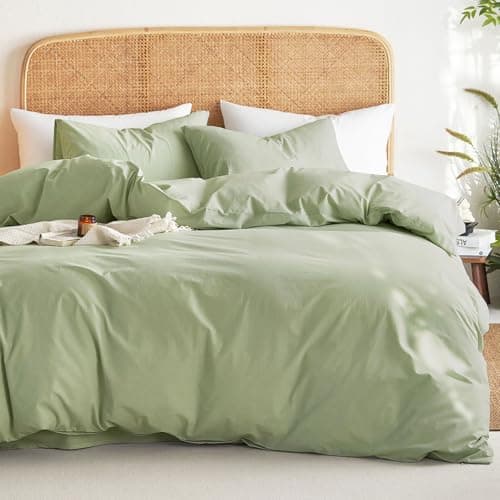 Wake In Cloud - Sage Green Cotton Duvet Cover Set, Twin/Twin XL Size, 100% Washed Cotton Plain Solid Color, Breathable Percale Durable Comfy...