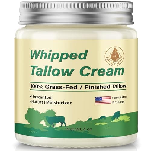 Beef Tallow Skincare, Grass Fed Whipped Beef Tallow Moisturizer Deeply Nourishing for Face & Body, Natural Unscented Tallow Face Cream Smooth Soft...