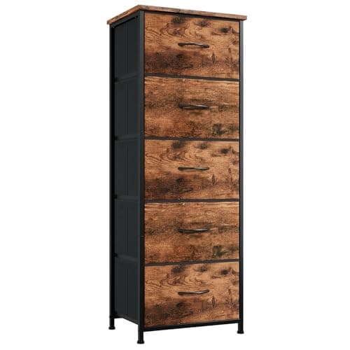 Somdot Commode haute pour chambre à coucher avec 5 tiroirs, commode de rangement avec bacs en tissu pour salon C...