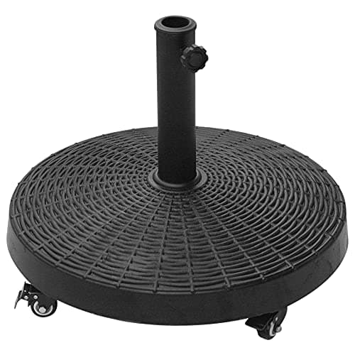 Outsunny 50 lbs Round Resin Patio Umbrella Base, 20.5" Garden Parasol Holder Outdoor Offset Weight Stand with Braked Wheels, Black