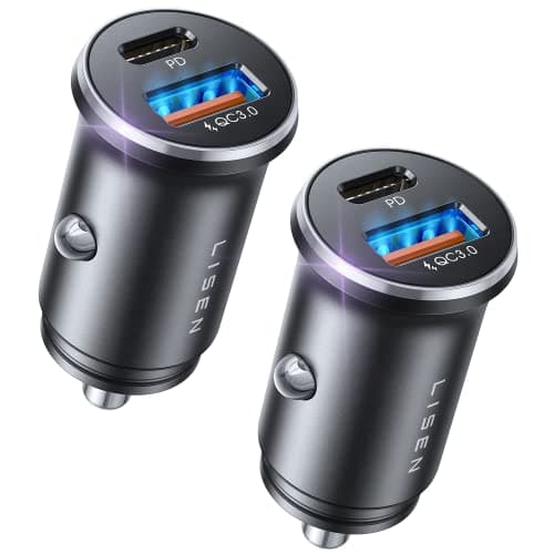Prix ​​le plus bas en 30 jours | LISEN 2-Pack Chargeur de voiture USB C 54W Allume-cigare de voiture Chargeur USB [Mini et métal] Charge rapide...