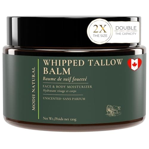 Crème hydratante au suif de bœuf fouetté – Baume pour le visage au suif 100 % nourri à l'herbe avec du miel, de l'huile de jojoba, de l'huile d'olive et de l'huile d'amande douce – Non parfumé – 120 ml/4 oz