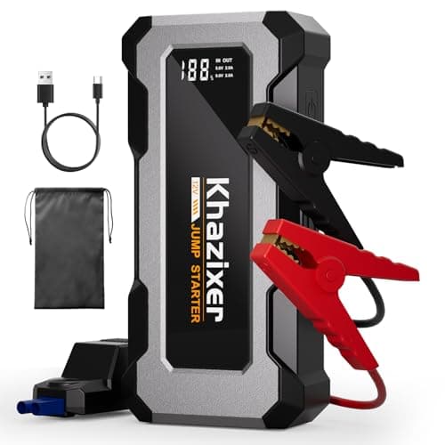 Khazixer X02 3000A Démarreur de voiture, batterie de démarrage pour 9,0 L d'essence et 7,0 L de diesel, boîte de saut portable 12 V avec sortie USB, sac de rangement,...