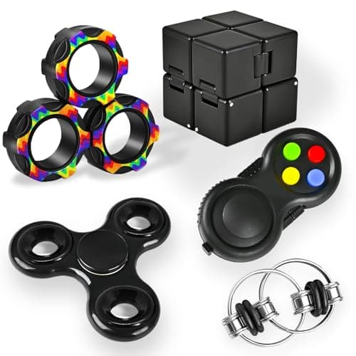 Dr.Kbder 5Pcs Fidget Toys Ensemble Adultes, Pack Sensoriel Autisme avec Figette Cube Anneaux Magnétiques Pad TDAH Soulagement du Stress pour Enfants Adolescents, Cool Gadget Desk...