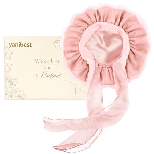 YANIBEST Bonnet en Soie pour Femmes endormies, Bonnet à Cheveux Doublé en Satin avec Bande d'attache Respirante pour Cheveux bouclés, Bonnet enveloppant la tête Rose