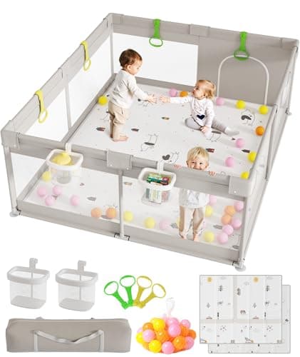 Mloong Large Safe Baby Playpen - 59×71inch Extra Large Play Pen with Mat for Infant & Toddler, Baby Play Yard for Babies to Move, Play Freely, parc...