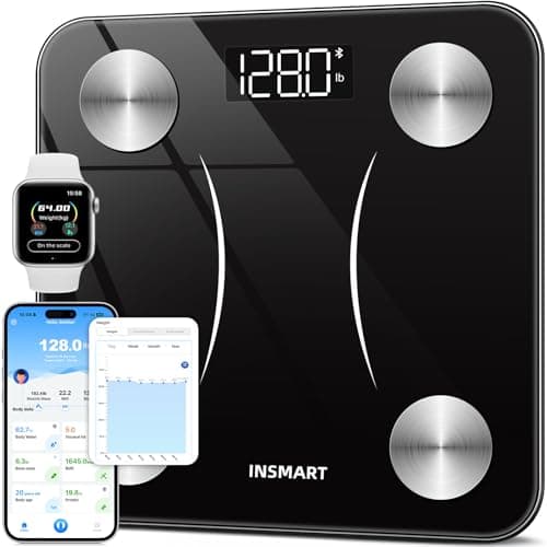 Balance de graisse corporelle INSMART Bluetooth, moniteur de composition de balance de poids numérique intelligente pour salle de bain pour le poids corporel, la graisse, l'IMC, l'eau, le BMR, la masse musculaire avec...