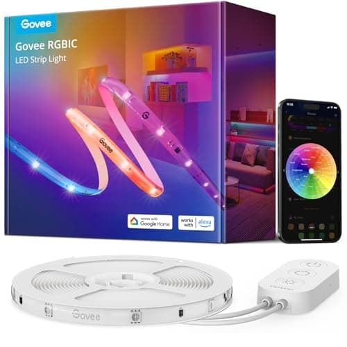 Bande lumineuse LED Govee RGBIC Pro, bandes LED intelligentes à changement de couleur de 32,8 pieds, fonctionne avec Alexa et Google, bricolage segmenté, synchronisation de la musique, WiFi et application...