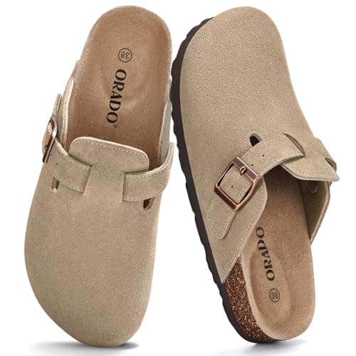 ORADO Genuine Suede Clogs for Women Men, Unisex Comfort Cork Footbed Sandals with Arch Support, Adjustable Metal Buckle Leather Mules Potato Shoes...