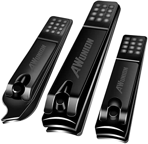AW Union Ensemble de coupe-ongles, coupe-ongles pour les doigts, les orteils, pour femmes et hommes, revêtement noir, coupe-ongles en acier au carbone inoxydable...