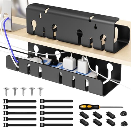 7 code Cable Management Under Desk, Set of 2 Stainless Steel Cable Organizer with Desk Accessories, Under Desk Storage, Cable Ties Cord Organizer,...