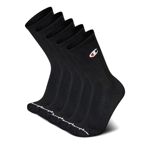 Champion Lot de 5 chaussettes mi-mollet rembourrées pour homme - Talon et pointe renforcés respirants et évacuant l'humidité (taille : 6-12,5), noir, 6-12