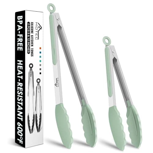 Hotec Pinces de cuisine verrouillables en acier inoxydable de qualité supérieure avec embouts en silicone, lot de 2 à 9" et 12" vert clair