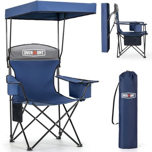 Chaise de plage Overmont avec glacière et parasol - Sac à dos pare-soleil Chaise à baldaquin pliante avec deux accoudoirs porte-gobelet Sac de transport - Portable pour le sable...