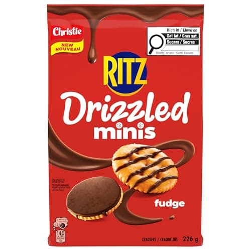 RITZ Drizzled Minis Fudge Crackers, Sweet & Salty Snack, Bag Format 226 g