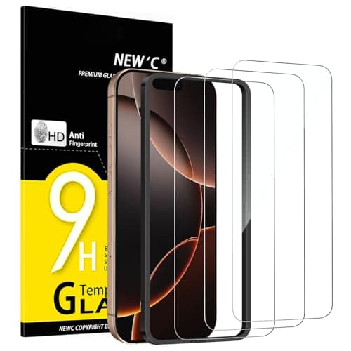 Pack de 3 NEW'C conçu pour iPhone 16 Pro, protecteur d'écran iPhone 17, 17 Pro (6,3 pouces), protection en verre trempé améliorée...