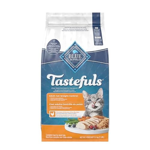 Blue Buffalo Weight Control Nourriture sèche naturelle pour chat adulte, poulet et riz brun, sac de 3,1 kg