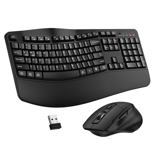 Wireless Keyboard and Mouse Combo, 2.4G Full Size Wave Keys Ergonomic Keyboard with Wrist Rest and 3-Level DPI Adjustable Wireless Ergonomic Mouse...