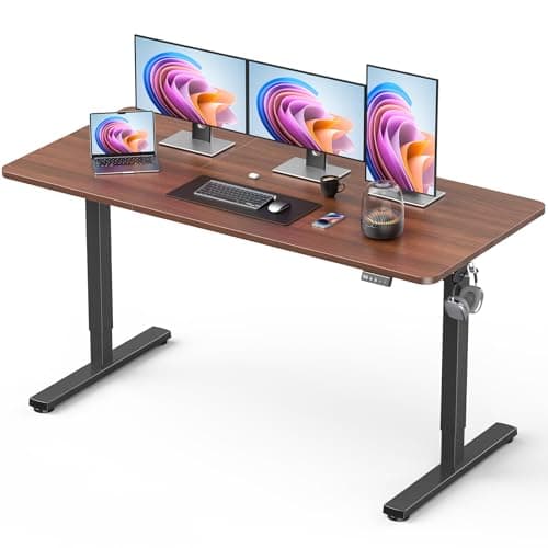Standing Desk, Large Height Adjustable Electric Stand up Desk, 55 x 24 Inches Sit Stand Home Office Desk, with Splice Board, Black Frame/Walnut Top