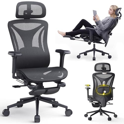 CYKOV Ergonomic Office Chair with Footrest - Adjustable Lumbar Support & Headrest, 90-160° Reclining Mesh Back Computer Chair - Home Office/Gaming,...