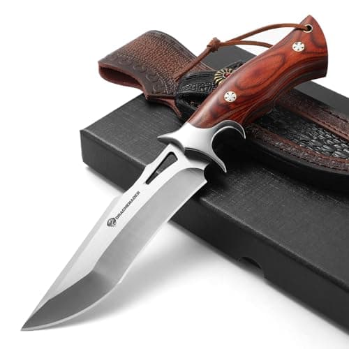 DRACHENADER Couteau à lame fixe avec gaine en cuir, couteau de survie Full Tang, chasse et camping en acier M390, survie en plein air et Bushcraft