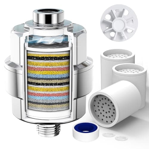 Filtre de douche en 20 étapes - Filtre de pomme de douche pour eau dure, avec 3 cartouches filtrantes remplaçables, filtre à eau de douche à haut rendement pour éliminer...